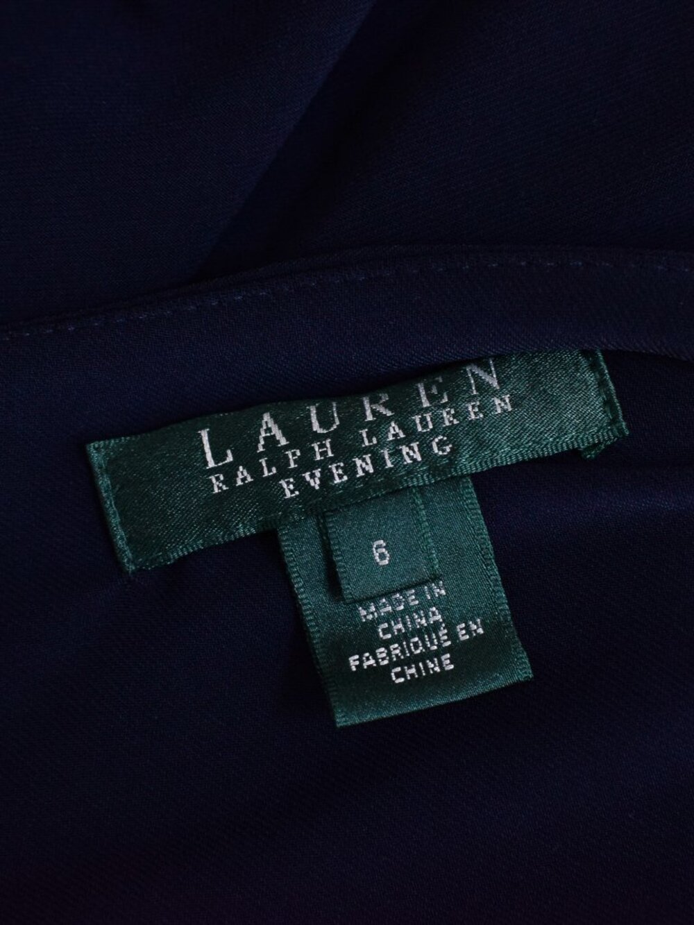 Lauren Ralph Lauren Navy Blue Ruched Evening Gown Ruffle Trim Side Slit Size 6 - Picture 12 of 14